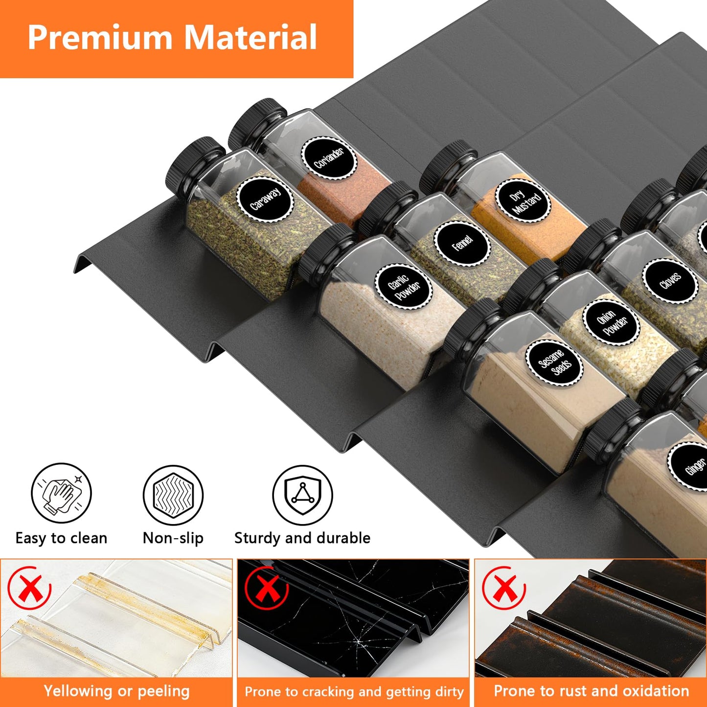 Ceecysaa Spice Drawer Organizer, 4 Tier- 8 Pack Expandable from 9" to 18" for Seasoning Jars Drawers Insert, Kitchen Spice Rack Organizers for Drawer/Countertop (Jars Not Included)