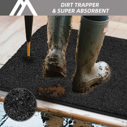 COSY HOMEER 32"x48" Dirt Trapper Doormat Indoor, Non-Slip Absorbent Door Mat, Low-Profile Rug Heavy Duty Floor Mats, Washable 100% Polyester Entryway Welcome Mats, Black