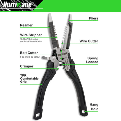 HURRICANE 6-in-1 Wire Stripper Tool, Wire Strippers, Crimping Tool, Wire Cutter Stripping Tool, Multifunctional Electrical Pliers for Cable Stripper, Wire Crimper(8-18 AWG Solid, 10-20 AWG Stranded)