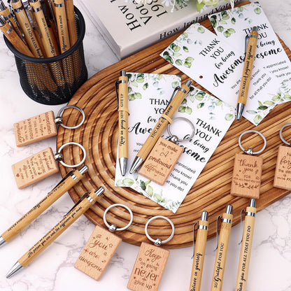 30Set Thank You Bulk Gifts Inspirational Quote Pens Motivational Ballpoint Pen Thank You Cards Inspirational Keychains Employee Appreciation Gifts for Coworker Staff Teacher Nurse Volunteer Leave Gift