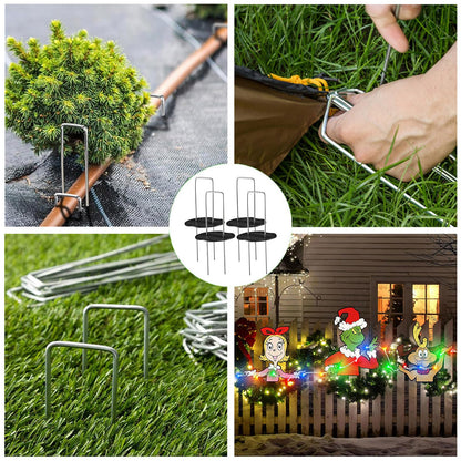 101Pcs Garden Landscape Staples with Gasket and Precision Hook, 11 Gauge 4'' Galvanized U-Shaped Sod Pins Yard Fence Ground Stakes for Fixed Tents Weed Mat Gardening Cover