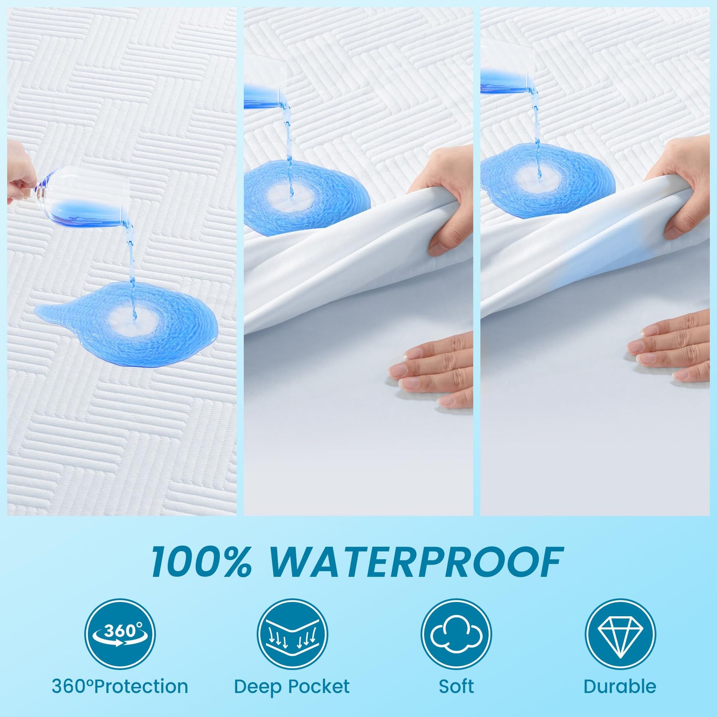 Cozymaker Queen Mattress Protector, Cooling Viscose from Bamboo Mattress Cover Fitted 8"-21" Deep Pocket, 100% Waterproof Soft Breathable Mattress Pad Protector Noiseless Washable