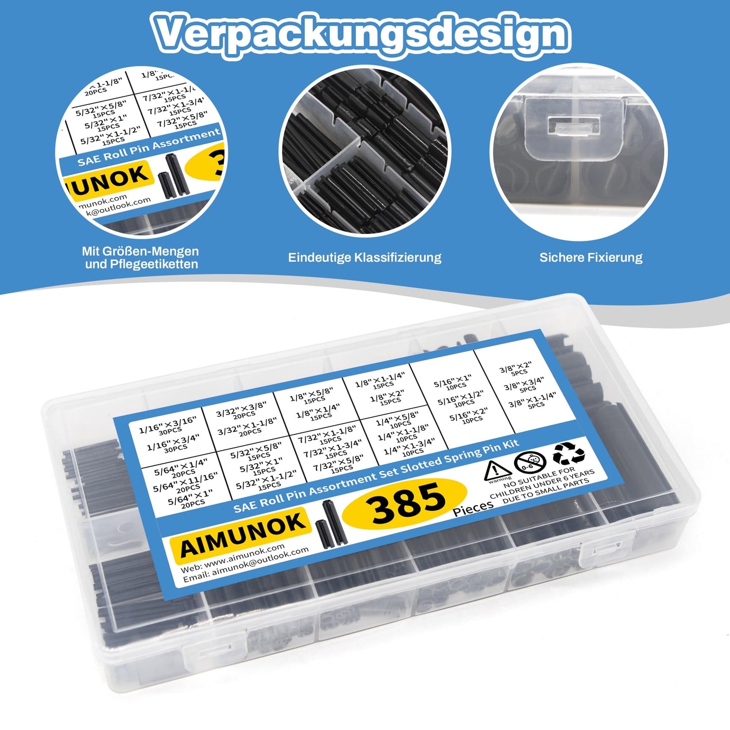 AIMUNOK 385PCS Roll Pin Set - 26 Sizes Spring Dowel Tension Roll Pins - 1/8 1/4 3/8 1/16 5/64 3/32 5/16 5/32 5/16 Split Expansion Pin Assortment Kit for Home Improvement Automotive Repair…