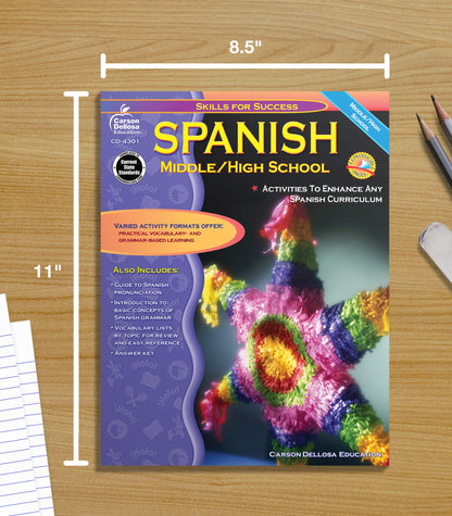 Carson Dellosa Skills for Success Spanish Workbook, Parts of Speech, Grammar, Sentence Building Skills, and More, Middle and High School Classroom or Homeschool Curriculum