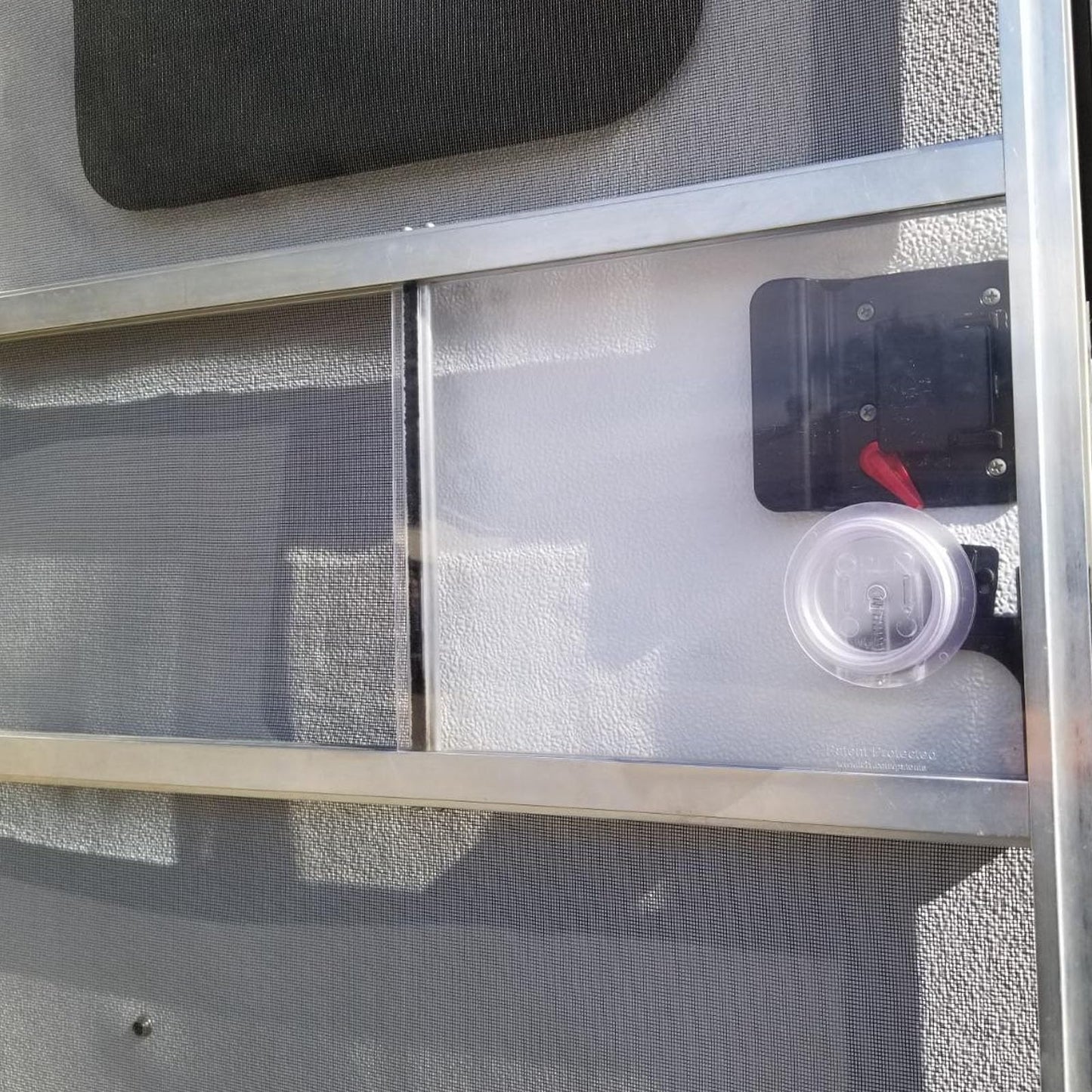 239061 RV Screen Door Slide 12 Inch Panel, Replacement Plastic Clear Slide Panel with Push Down Knob Opener for Travel Trailer
