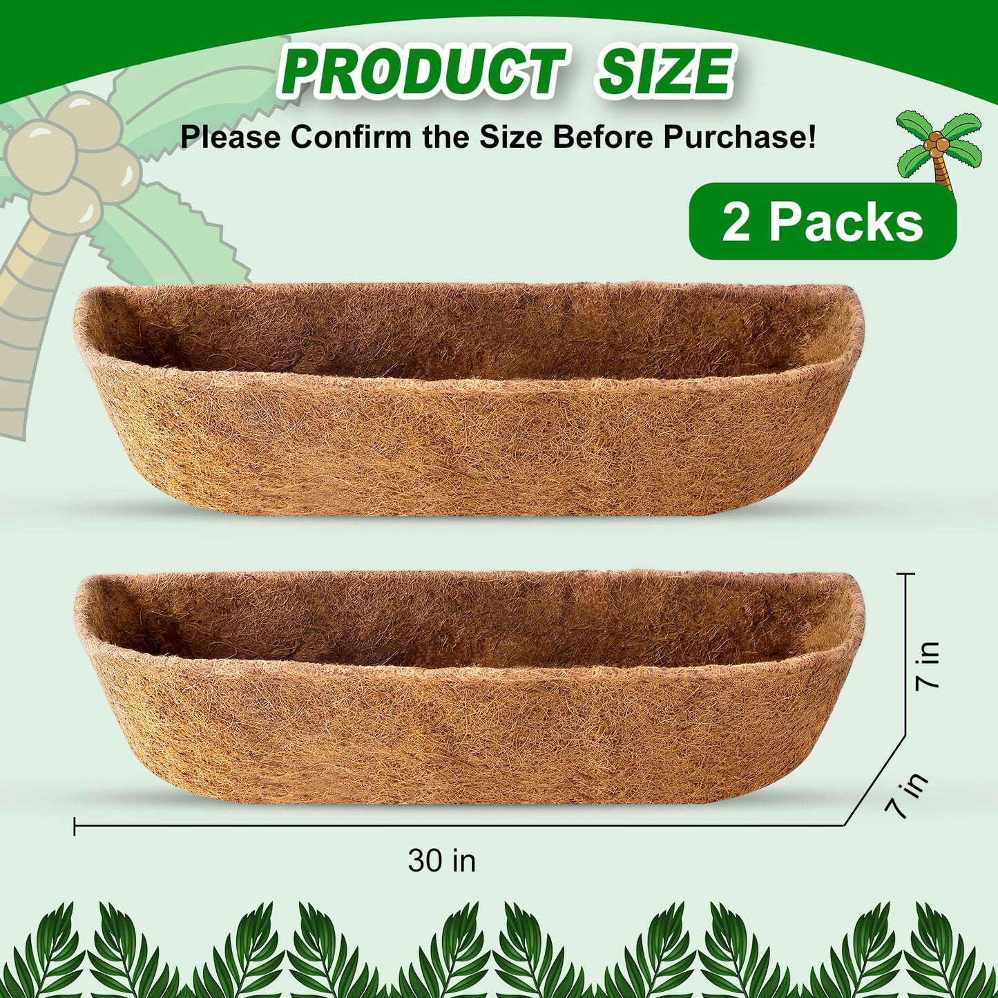 Remiawy Coco Liners for Planters 30 Inch, 2 Packs Natural Coconut Fiber Coir Flower Basket Window Box Liners, Trough Planter Insert for Outdoor Plant Large Pots Garden Fence Decoration