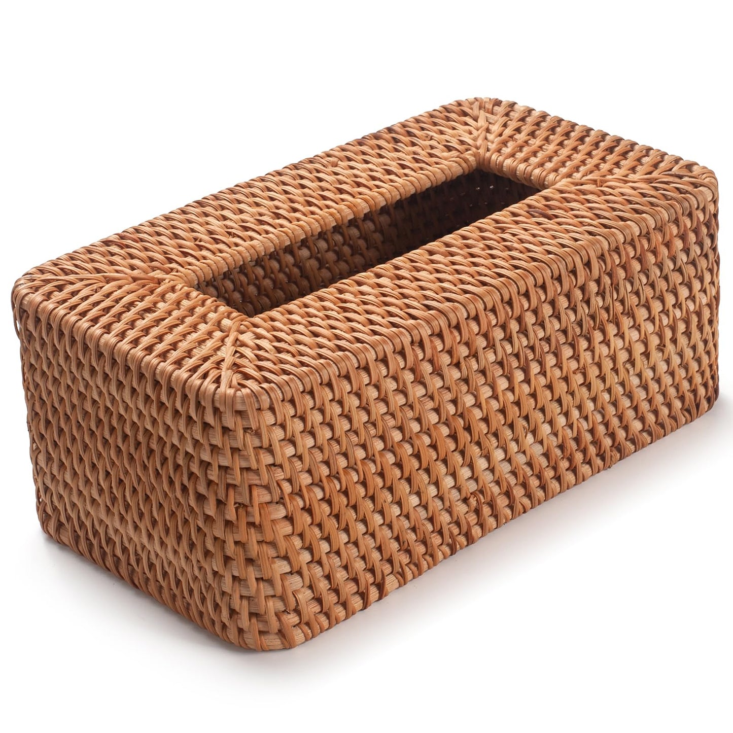 Rattan Tissue Box Cover, Rectanglar Hand Woven Wicker Tissue Holder, Boho Decorative Woven Facial Tissue Holder on Table and Bathroom, 26x15.5x10.5cm, Natural