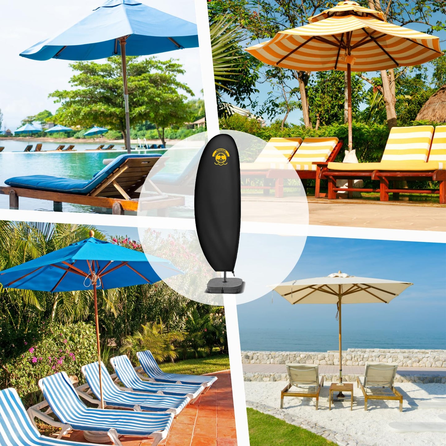 SHENGCHENG Patio Umbrella Covers Waterproof Outdoor Offset Banana Style Umbrella Cover with Rod - 420D Waterproof & Heavy Duty UV-Resistant Cover for 9-13ft Outdoor Umbrella with Support Pole SC003