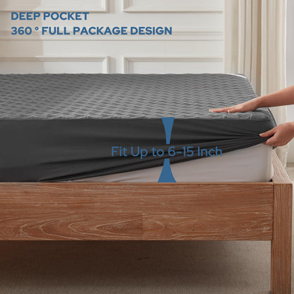 Waterproof Mattress Protector Noiseless Mattress Pad with Deep Pocket Fitted Up to 6"-18" Soft Breathable Dirt-Proof Single Bed Mattress Cover for Kids Teenager Bedroom Dorm Twin Size (Gray)