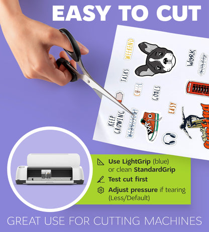 Premium Printable Vinyl Sticker Paper for Inkjet Printer and Laser - 20 White Glossy Sticker Paper Waterproof - Durability Adhesive Paper 8.5 x 11, Fast Dry, Holds Ink Well, Great for Cutting Machines