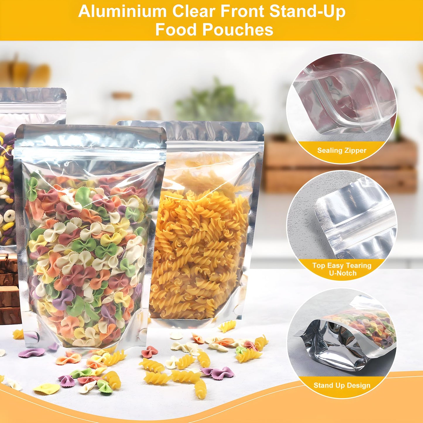 SumDirect 100pcs Disposable Food Storage Bags,Resealable Zipper Stand up Mylar Bags Pouches with Notch for Small Business Packaging Supplies and Party Favors (100, 4.7x7 inch)