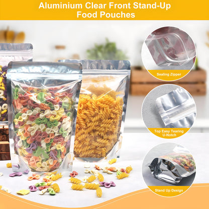 SumDirect 100pcs Disposable Food Storage Bags,Resealable Zipper Stand up Mylar Bags Pouches with Notch for Small Business Packaging Supplies and Party Favors (100, 4.7x7 inch)