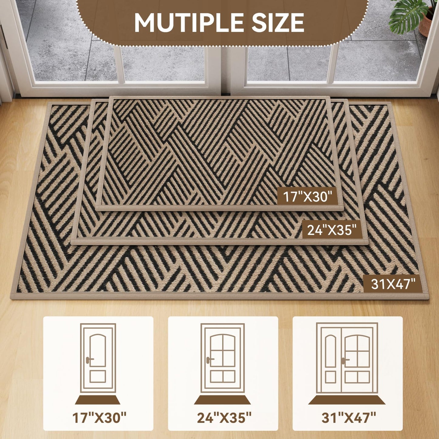 YDKGL Door Mat Indoor Outside Entrance 17"x30", Low-Profile Non Slip Outdoor Inside Doormat Entryway Mat, Dirt Resistant Absorbent Front Porch Welcome Entry Mats, Washable Easy Clean, Brown