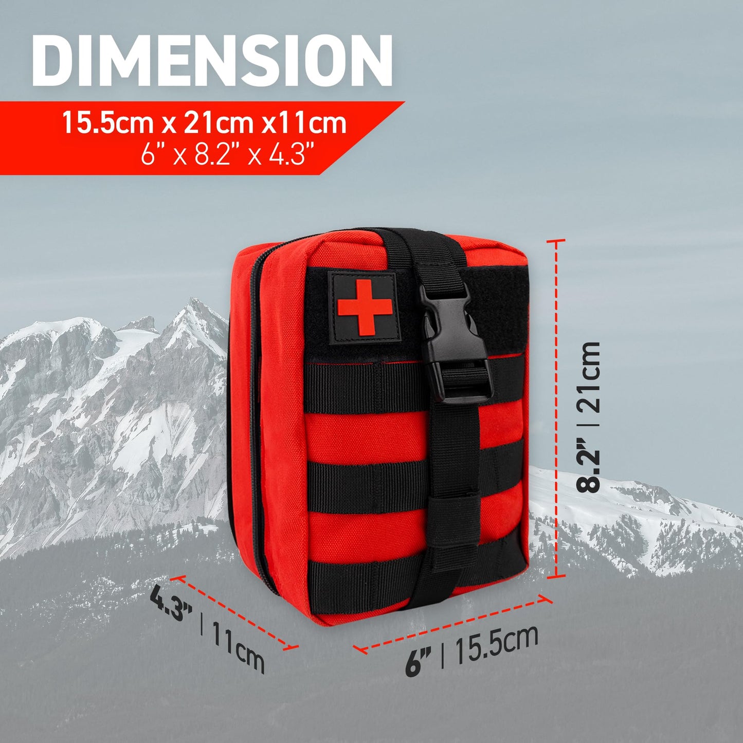 72HRS Medical Molle Pouch Tactical - 1000D Nylon First Aid Pouch, Big Capacity Utility Pouch, Heavy Duty for Home & Outdoor (Bag Only) (Red)