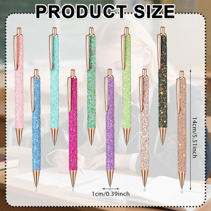 BERNOI 10 Pack Glitter Bling Ballpoint Pens Set Sparkly Metal Pens Retractable Sequins Fancy Pens for Women Supplies Black Ink Medium Point 1.0 mm for Birthday Wedding Office School Home Multicolor