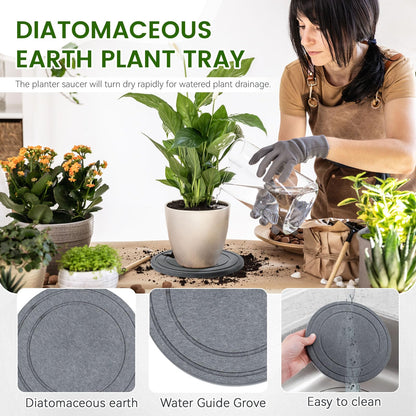 3 PCS Diatomite Plant Saucers for Indoors, Instant Dry Pot Saucers for Plants Coasters, Diatomaceous Earth Planter Tray, Dark Gray Flower Pot Tray (Round 8")