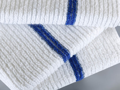 Bar Mop Towels White with Blue Stripe, TWELVE Pack,100% Cotton, 16”x19”, Thick and Absorbent (12)