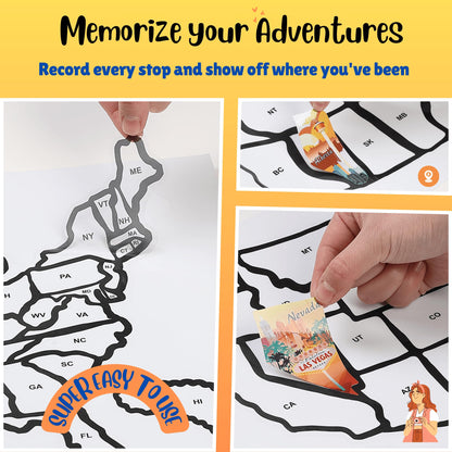 ACIMONE RV State Travel Map Sticker, 11 ⅘“ x 15 ¾” Visited States & Provinces Sticker Decals for Outdoors & Indoors- Road Trip Map of USA & Canada - Waterproof, Fade-Resistant, for Door or Wall