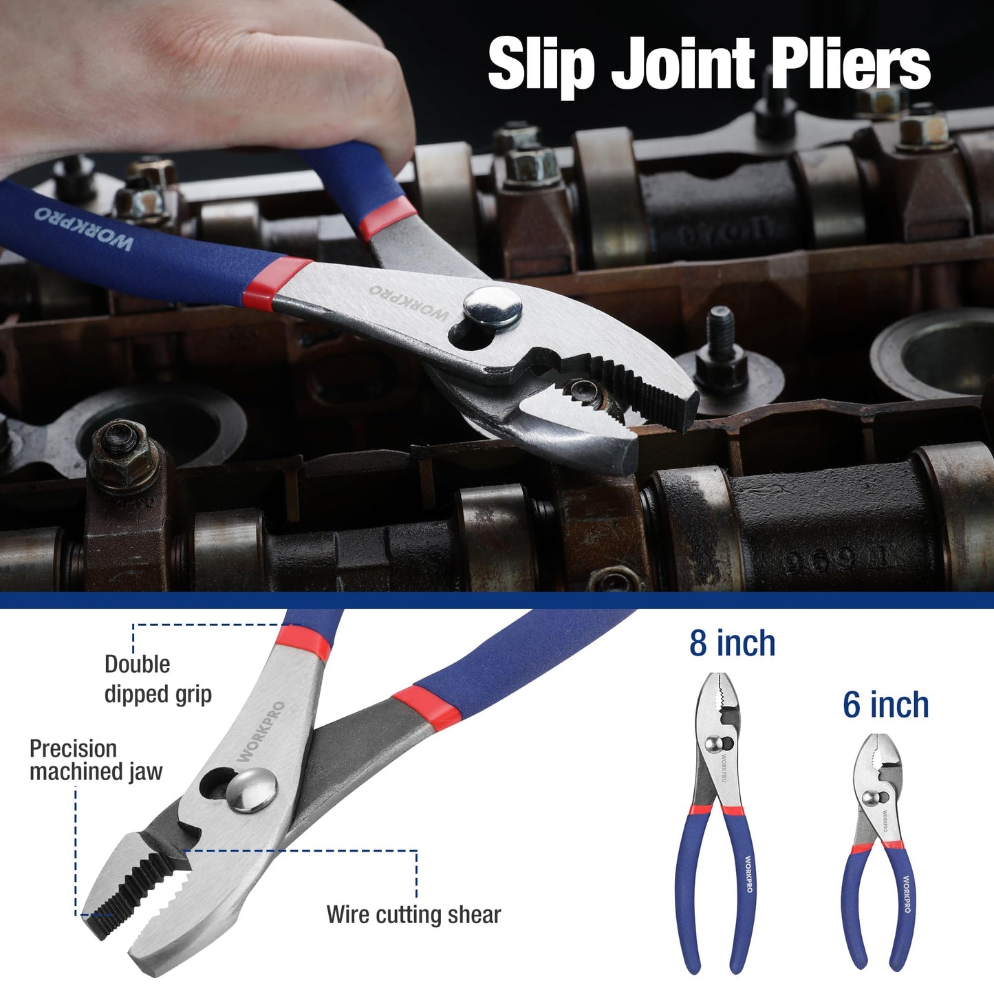 7-Piece WORKPRO Pliers Set with Groove Joint, Long Nose, Slip Joint, Linesman, and Diagonal Pliers for DIY & Home Use