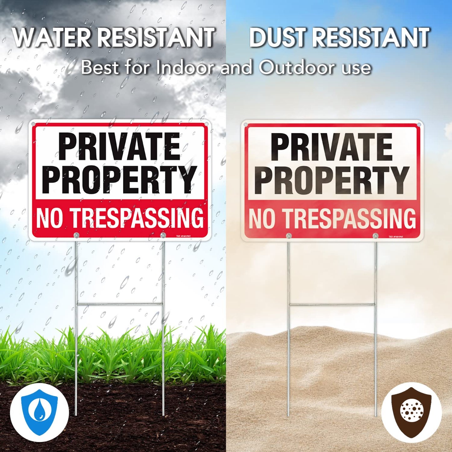 T&R No Trespassing Sign Private Property Sign with H Stake for Outside,3 Pack,12"x8" .040 Rust Free Heavy Aluminum, Waterproof,Includes Matching Screws & Wrench, Easy to Mount