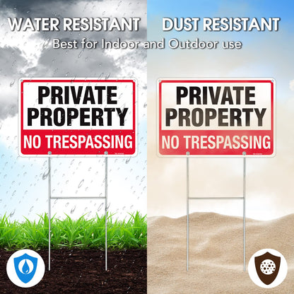 T&R No Trespassing Sign Private Property Sign with H Stake for Outside,3 Pack,12"x8" .040 Rust Free Heavy Aluminum, Waterproof,Includes Matching Screws & Wrench, Easy to Mount