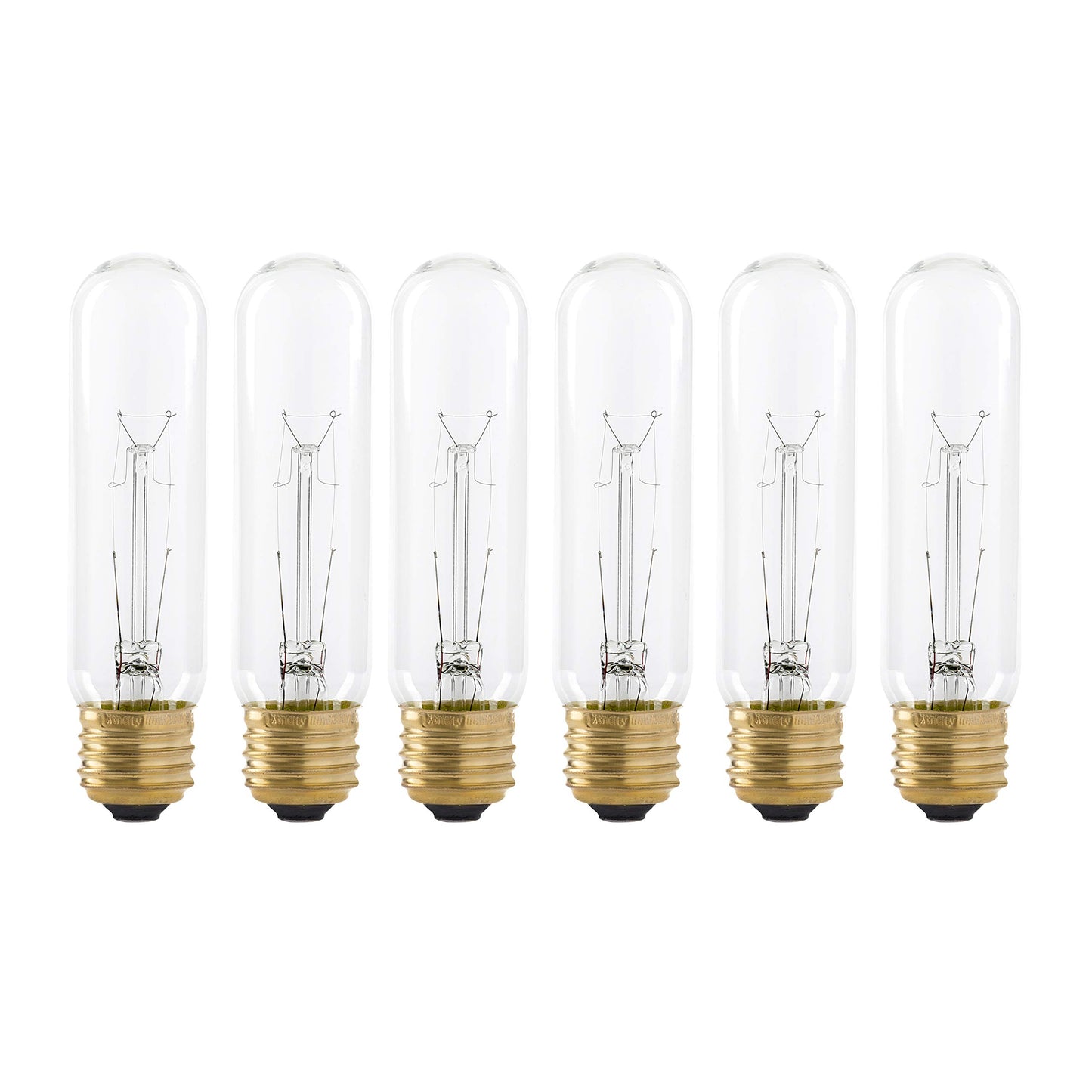 40 Watt T10 Clear Tubular Incandescent Light Bulb, 2700K Soft White, E26 Medium Base, 280 Lumens, 120V, (6 Pack)