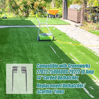 Steel Dethatcher Tines Fit for GreenWorks 27022 29272 2500600G 10 Amp 14"" Corded Dethatcher, Replacement Lawn Tractor Attachments Set Scarifier Tines Parts (54Pcs)