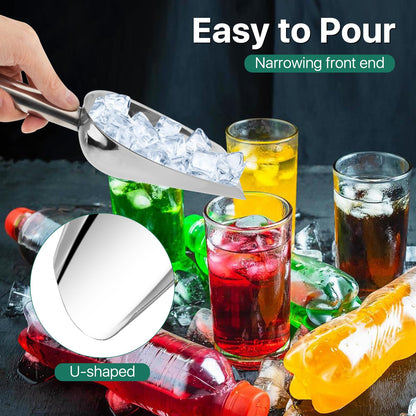 Akamino 8 Ounce Ice Scoop Set of 4, Stainless Steel Food Scoop for Kitchen Bar Party, Mirror Polished Metal Scoop Utility Scooper for Ice Cube,Coffee Bean,Candy, Cereal,Flour,Popcorn-Dishwasher Safe