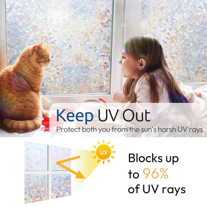 rabbitgoo Rainbow Window Films for Privacy, 3D No Glue Decorative Window Clings, UV Blocking Removable Stained Glass Tint Film, Privacy Glass Stickers for Home Office Door, 60x200cm
