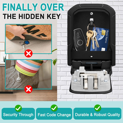 TEUEN Key Lock Box, Wall Mount Lock Box for Keys with Code Resettable Combination Code Lockbox Security Safe Box for Outside Outdoor Home Office Apartment Realtors Spare Keys Storage