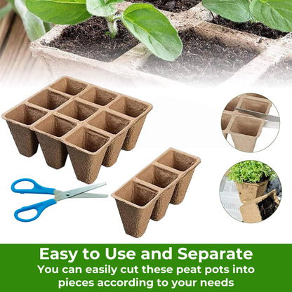 40 Packs Peat Pots Seed Starter Tray, 480 Cells Biodegradable Seedling Pots Germination Trays, Plant Starter Tray for Seedling, Organic Seed Starting Trays kit with Labels & 2 Transplant Tools (40)
