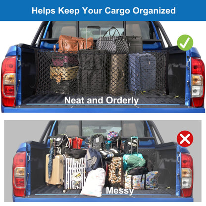 Cargo Net for Pickup Bed, Fit for Ford F150/F250, Chevy Silverado, GMC Sierra, 18"x50" Heavy Duty Elastic Cargo Organizer