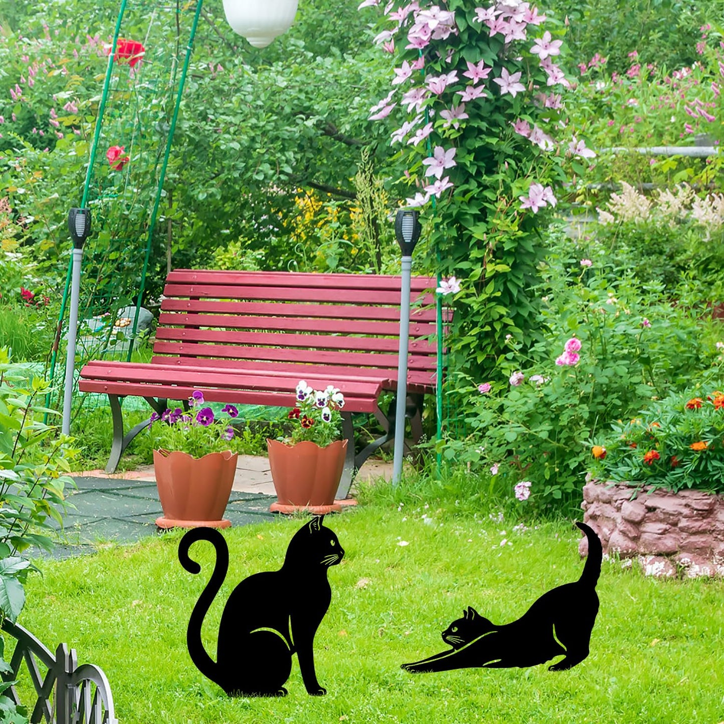 2Pcs Metal Garden Statues HADEEONG Decorative Garden Stakes Black Ornaments Cat Dog Lover Gifts for Lawn Ornaments Yard Patio Outdoor Decorations (Black Cats)
