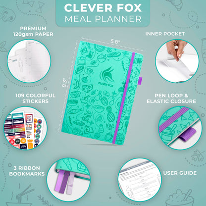Clever Fox Weekly Meal Planner - Weekly & Daily Meal Prep Journal with Shopping and Grocery Lists for Menu Planning, Healthy Diet & Weight Loss Tracking, Lasts 1 Year, Undated, A5 - Turquoise