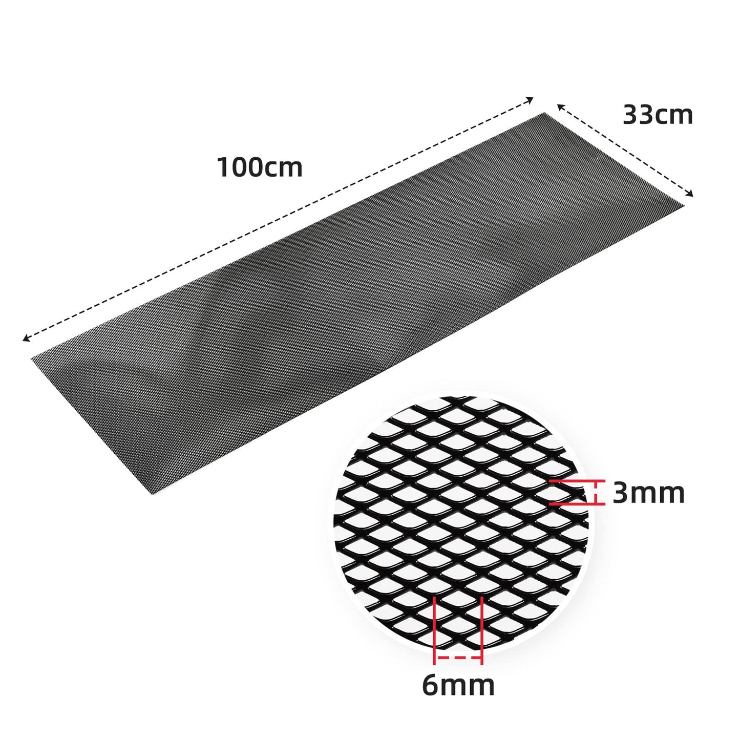 AggAuto Universal 40 inchx13 inch Car Grill Mesh - 100x33cm Aluminum Alloy Automotive Grille Insert Bumper 3x6mm Rhombic Hole, One of the Most Multifunctional Shape Grids Black