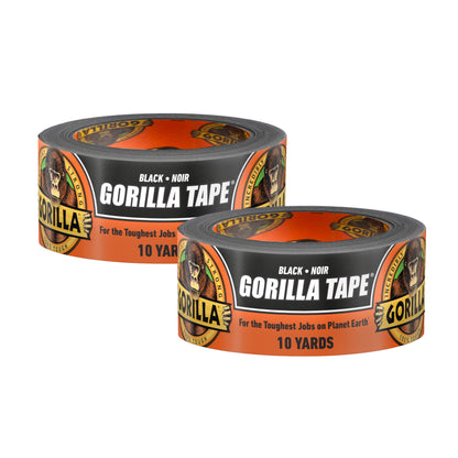 Gorilla Tape, Duct, Utility, Triple Layer Strength, Indoor & Outdoor, Weather Resistant Shell, 1.88 in x 10 yd, Black, (Pack of 2)