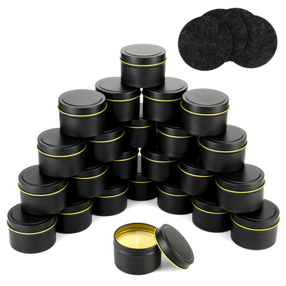 Quikobo Candle Tin 24 Pieces, 4.5oz, 135ml Containers, Candle Jars for Making or DIY (Black & Gold)