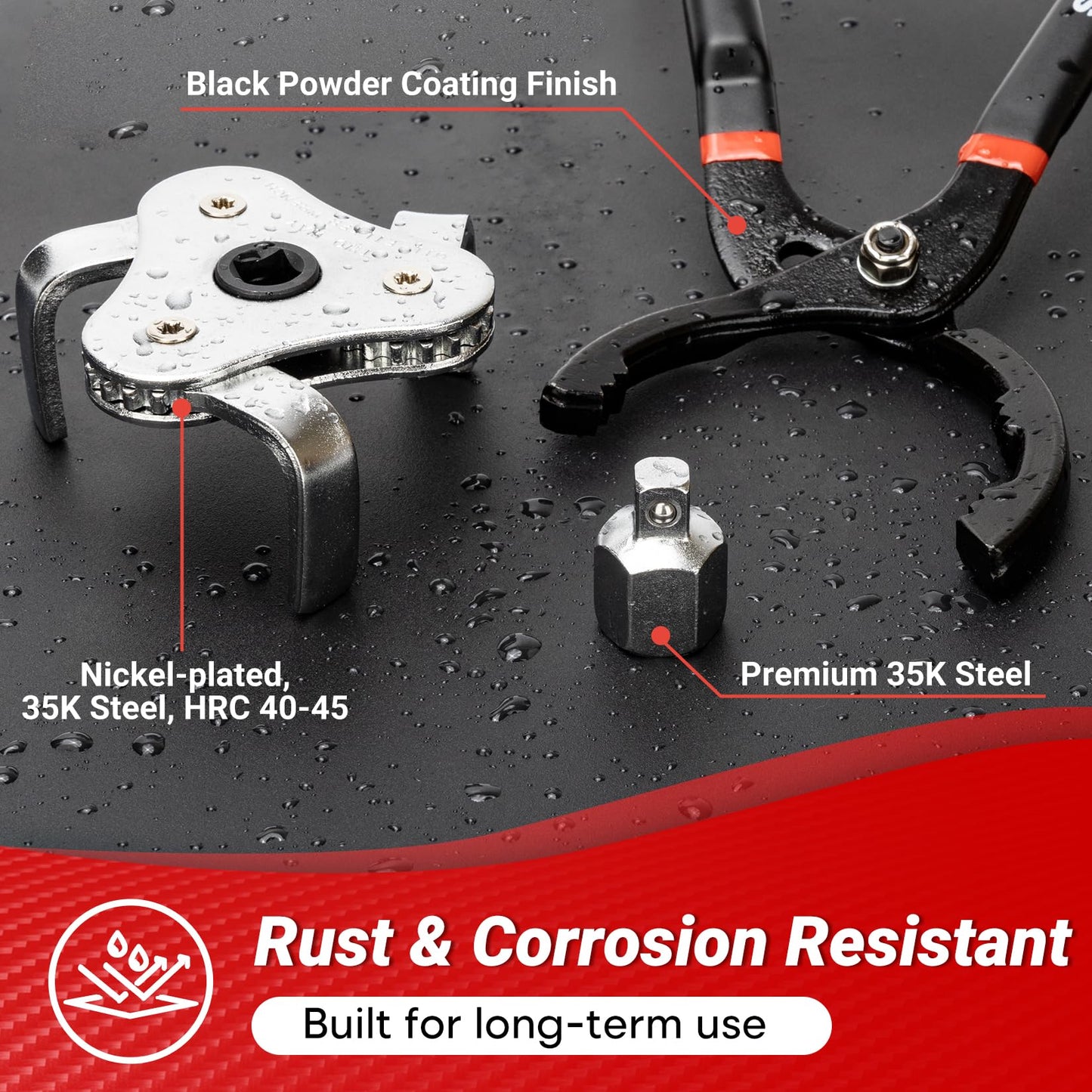 SHALL Oil Filter Removal Set, Universal 3-Jaw Oil Filter Wrench, 12 Inch Adjustable Metal Oil Filter Plier, 1/2"(F)×3/8"(M) Adapter & PVC Gloves Included, for Cars, Motorcycles