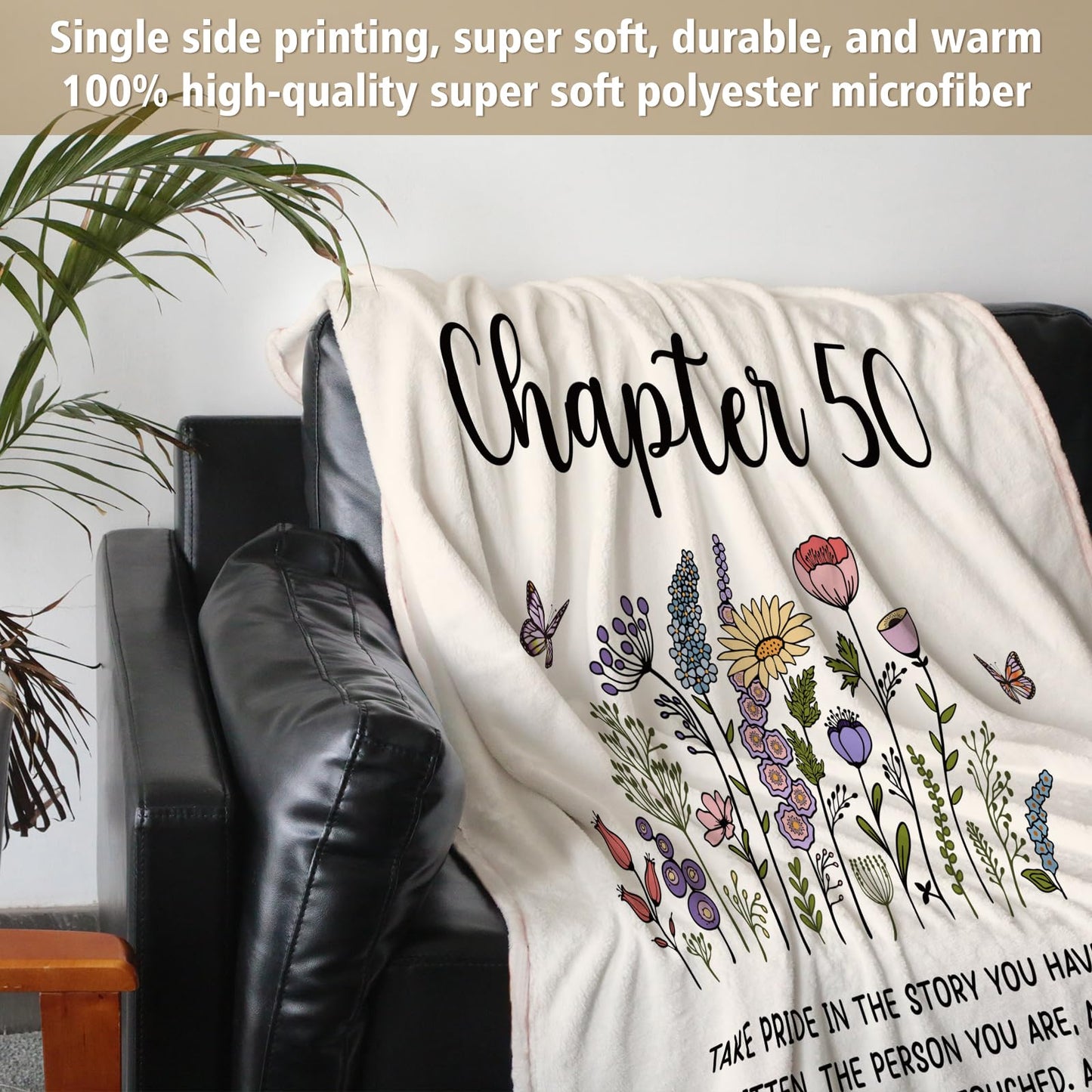 Afterprints 50th Birthday Gifts for Her, Chapter 50 Birthday Blanket, 50 Year Old Bday Gifts for Women Friend, Sister, Mom, 1975, 50th Birthday Decorations, Turning 50 Throw Blankets 50'' x 60''