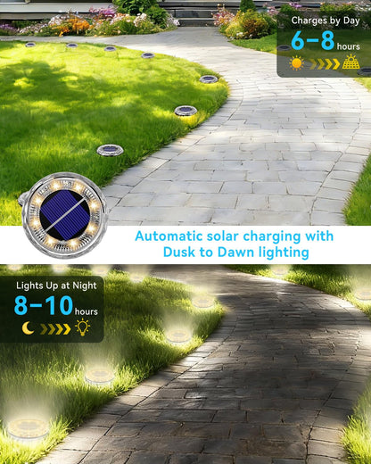 Solar Ground Lights Outdoor，12 Pack 8 LED Solar Pathway Lights Up to 8–10H IP65 Waterproof Landscape Lighting for Lawn Yard Deck Patio Walkway (Warm White)