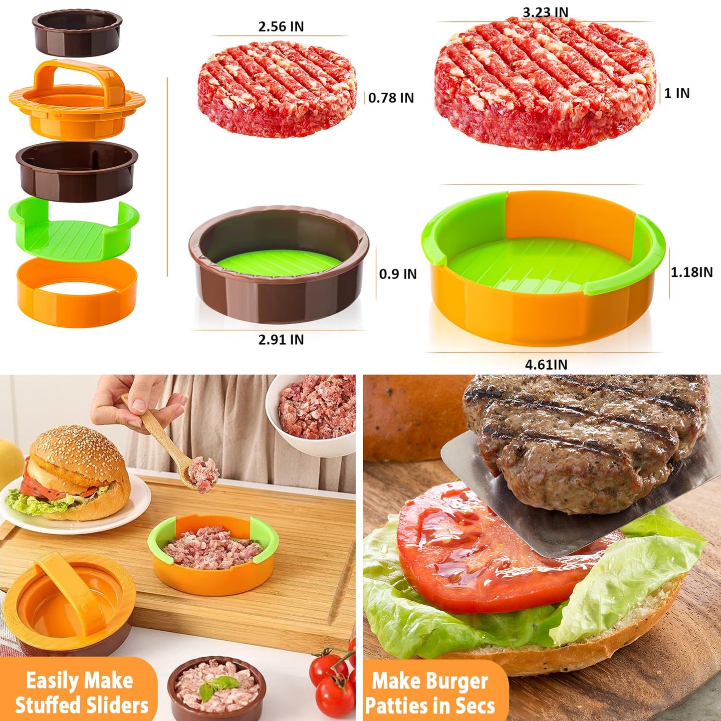 Smash Burger Press kit - 2 lb Heavy Duty Cast Iron Burger Press - 3 in 1 Hamburger Patty Maker Mold - 50 Patty Papers,100 Bamboo Skewers, Round Bacon Press for Blackstone Griddle Accessories
