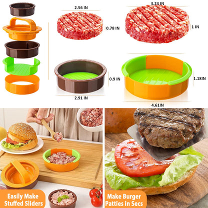 Smash Burger Press kit - 2 lb Heavy Duty Cast Iron Burger Press - 3 in 1 Hamburger Patty Maker Mold - 50 Patty Papers,100 Bamboo Skewers, Round Bacon Press for Blackstone Griddle Accessories