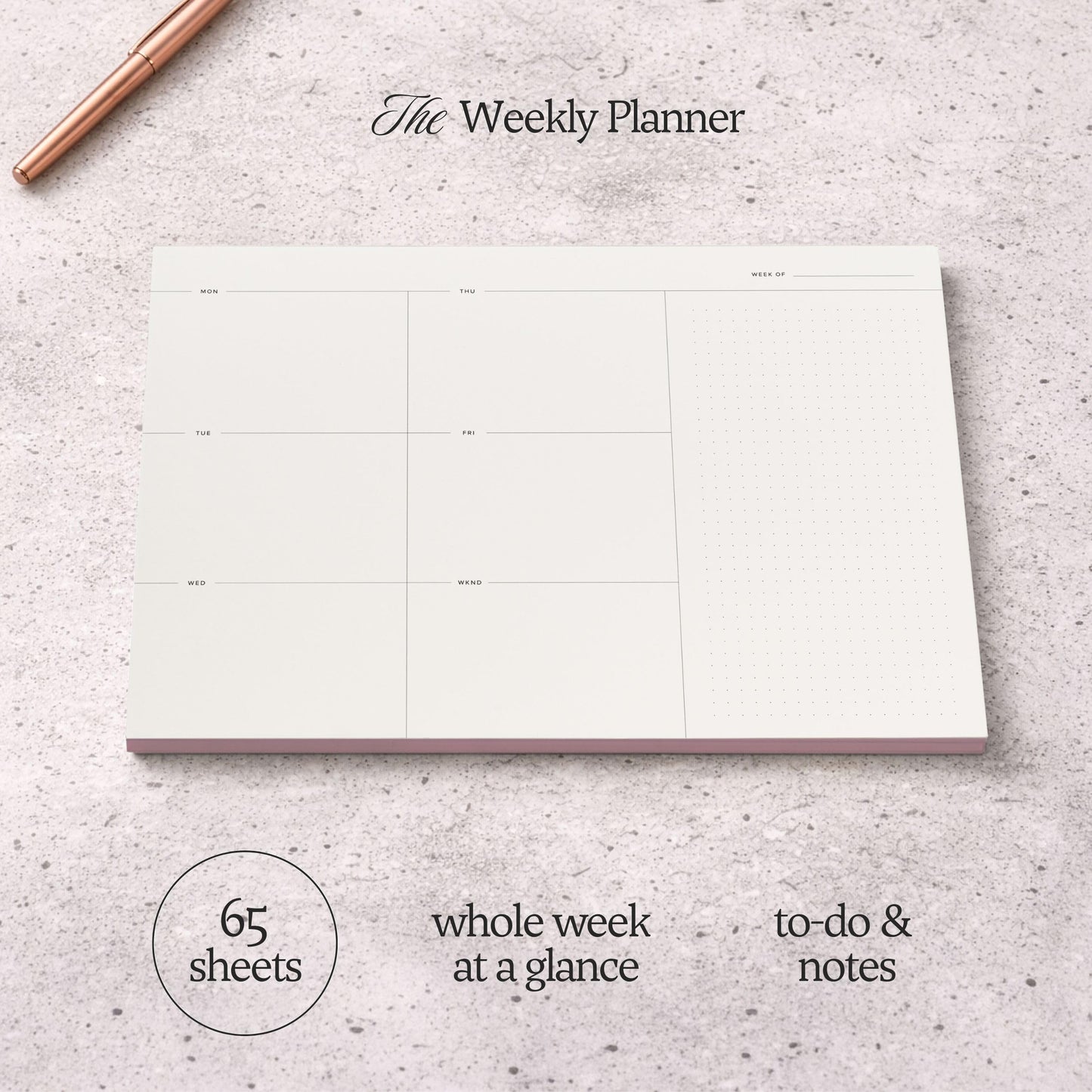 Weekly Planner Pad – A4 Size, 65 Tear-Off Sheets – Undated Minimalist To Do List Notepad for Work, School & Goals – Pink-Edged