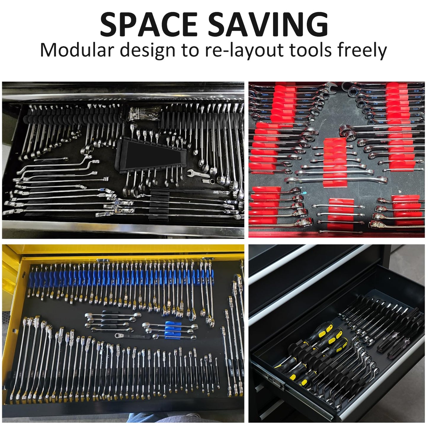 48PCS Magnetic Wrench Organizer for Tool Drawer,Wrench Holder with Metric&SAE Label,Modular Tool Storage Rack for Screwdriver and Ratchet，Strong Magnetic Base,gift for Mechanics Men（Black with magnet）
