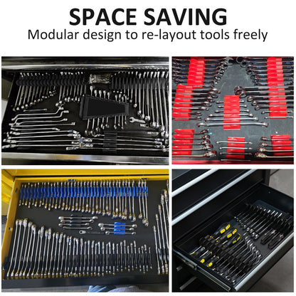 48PCS Magnetic Wrench Organizer for Tool Drawer,Wrench Holder with Metric&SAE Label,Modular Tool Storage Rack for Screwdriver and Ratchet，Strong Magnetic Base,gift for Mechanics Men（Black with magnet）