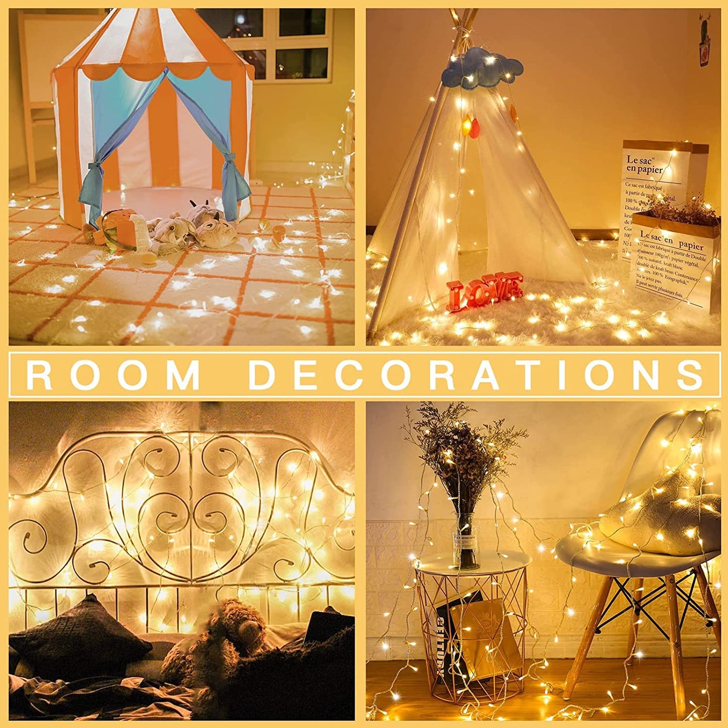 Christmas String Lights, 98FT 300 LEDs Indoor Outdoor Fairy Lights 8 Flashing Modes with End-to-End Plug, Waterproof Fairy Lights for Bedroom Wall Wedding Party Decorations - (Warm White)