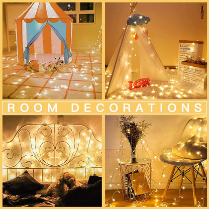 Christmas String Lights, 98FT 300 LEDs Indoor Outdoor Fairy Lights 8 Flashing Modes with End-to-End Plug, Waterproof Fairy Lights for Bedroom Wall Wedding Party Decorations - (Warm White)