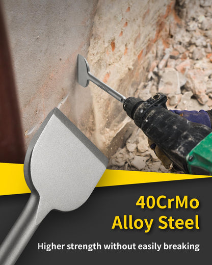 SDS Chisel Set, Firecore 4pcs Tile Removal Chisel Bits for SDS Plus Rotary Hammer Drill Attachments, Alloy Steel Shovel for Demolition Chipping Grooving Scaling Removing Cement Thinset Mortar Vinyl