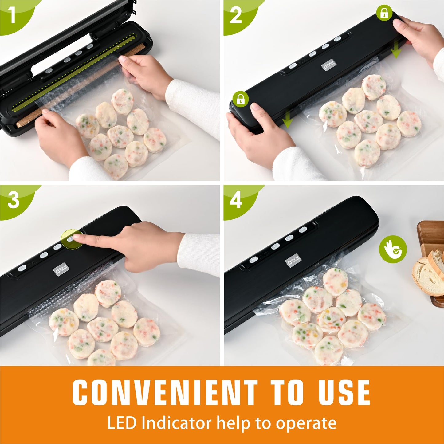 Vacuum Sealer Machine, Kitchen in the Box Campact Food Sealer, Dry/Moist Food Modes&5 Temperature Settigs, One-touch Sealer Machine with External Vacuum System, 15pcs Bags for Sous Vide, Black