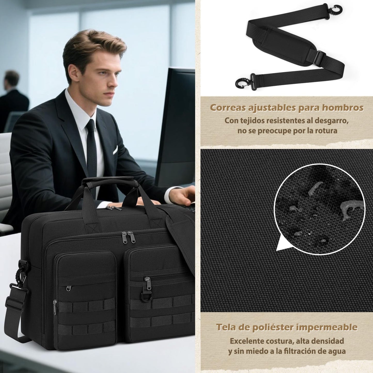 RAINSMORE Professional Messenger Bag for Men 15.6 17.3 inch, Laptop Bag, Waterproof Polyester, Computer Bag Business